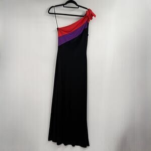 VTG Climax by David Howard Maxi Dress Sz 11/12 Black Orange Colorblock 90s Glam